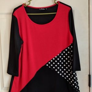 Red and black long tunic top